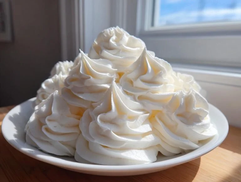 10-minute vanilla buttercream frosting on a cake, creamy and delicious