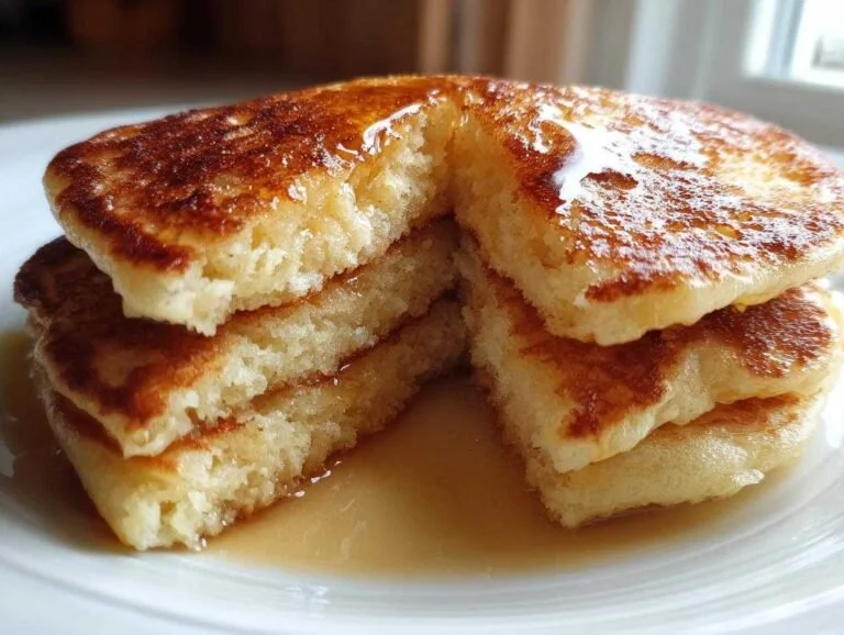 Stack of amazing fluffy pancakes topped with syrup and berries