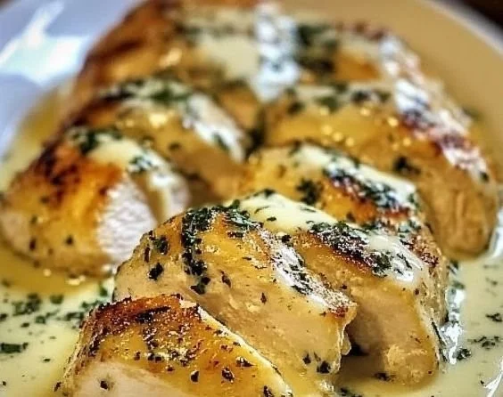 Delicious Baked Caesar Chicken served with fresh ingredients and crispy toppings.