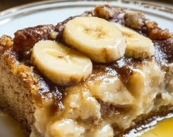 Delicious homemade banana bread pudding served in a bowl