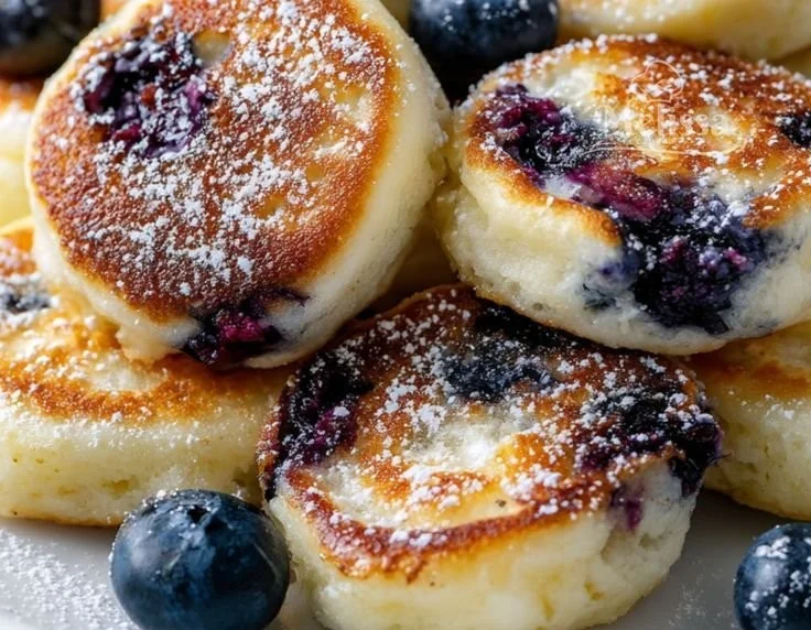 Delicious blueberry lemon pancake bites served on a plate