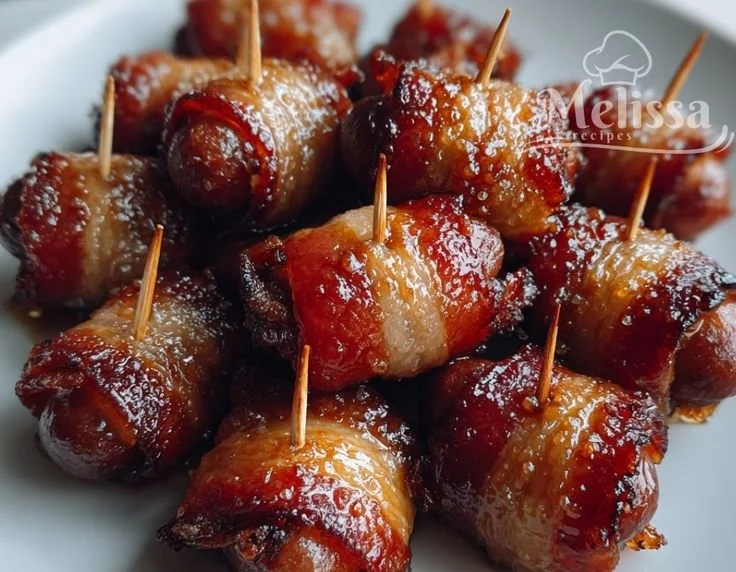 Brown Sugar Bacon Smokies appetizer on a serving platter