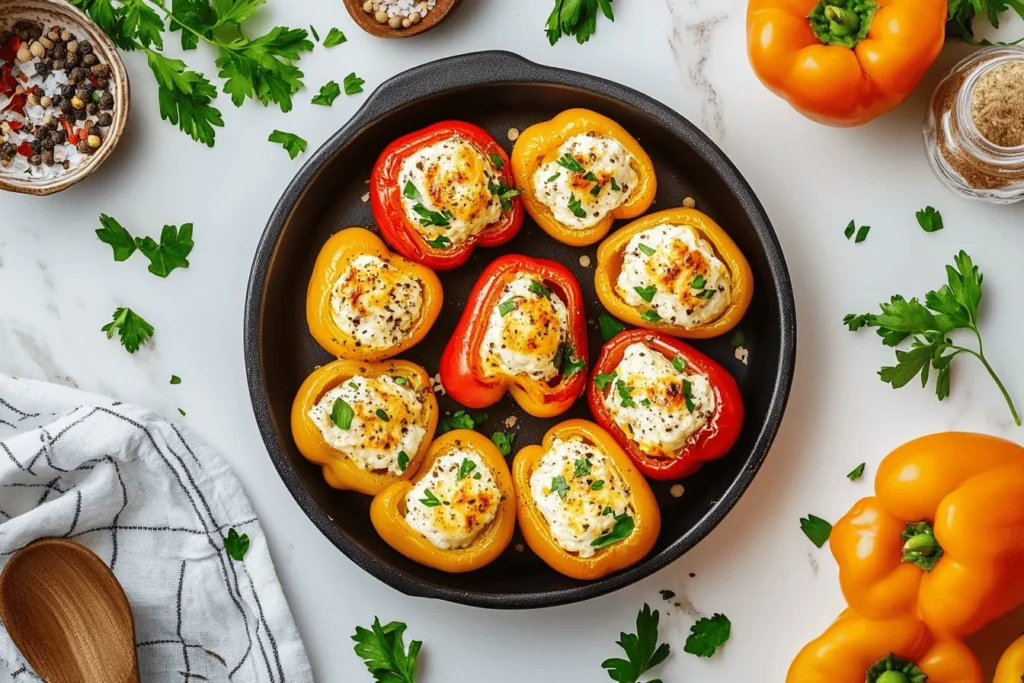 Delicious cream cheese stuffed mini peppers served on a platter