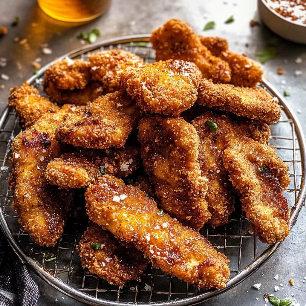 Crispy Honey Parmesan Chicken Cutlets plated with herbs and garnishes