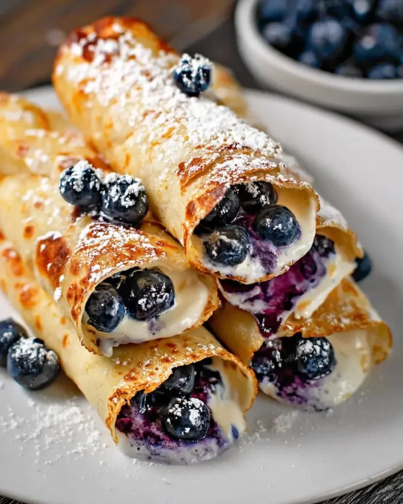 Crispy Keto Blueberry Cream Cheese Roll-Ups on a plate