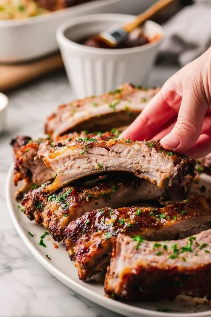 Delicious Crockpot Ribs with Sweet BBQ Sauce, cooked to perfection in a slow cooker.