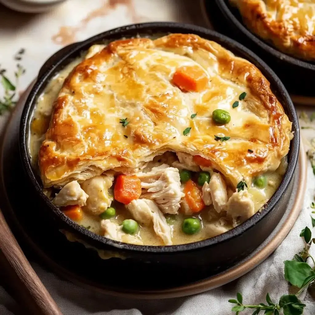 Delicious crustless chicken pot pie filled with chicken and vegetables