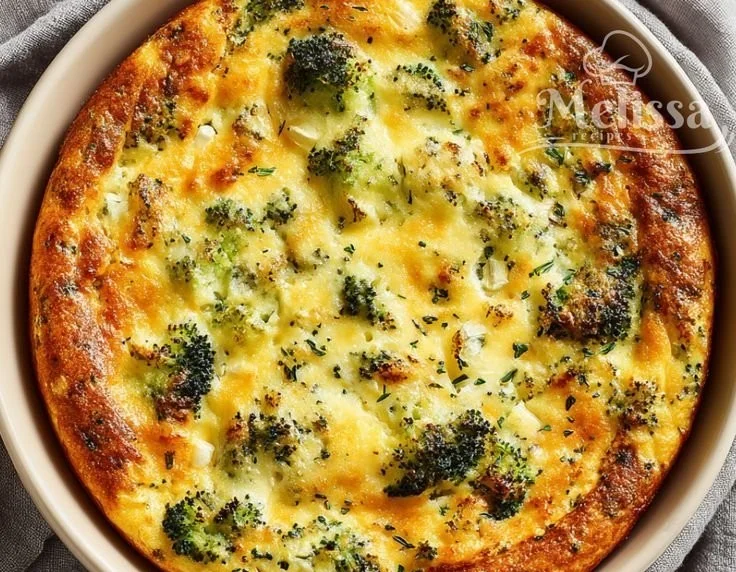Delicious crustless quiche with vegetables and cheese in a baking dish