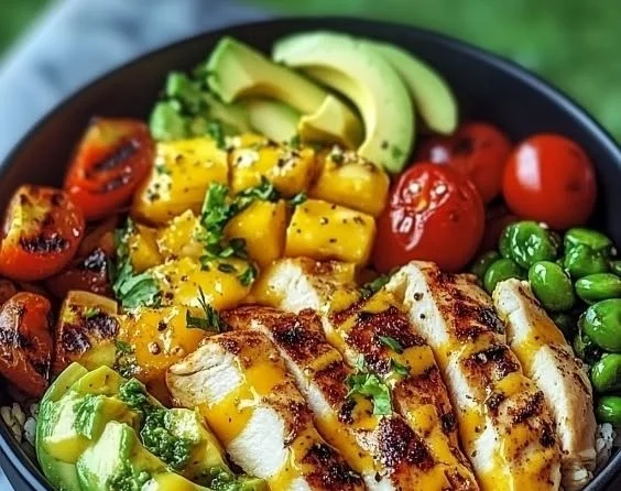 Delicious and healthy easy protein power bowl with colorful ingredients.