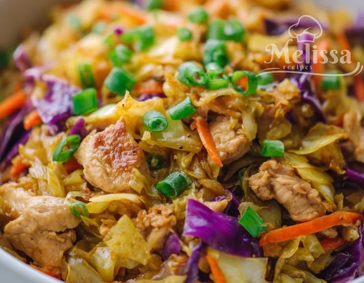 Delicious Egg Roll Bowls with Chicken and Cabbage served in a bowl
