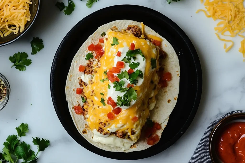Delicious grilled cheese burrito with melted cheese and crispy tortilla