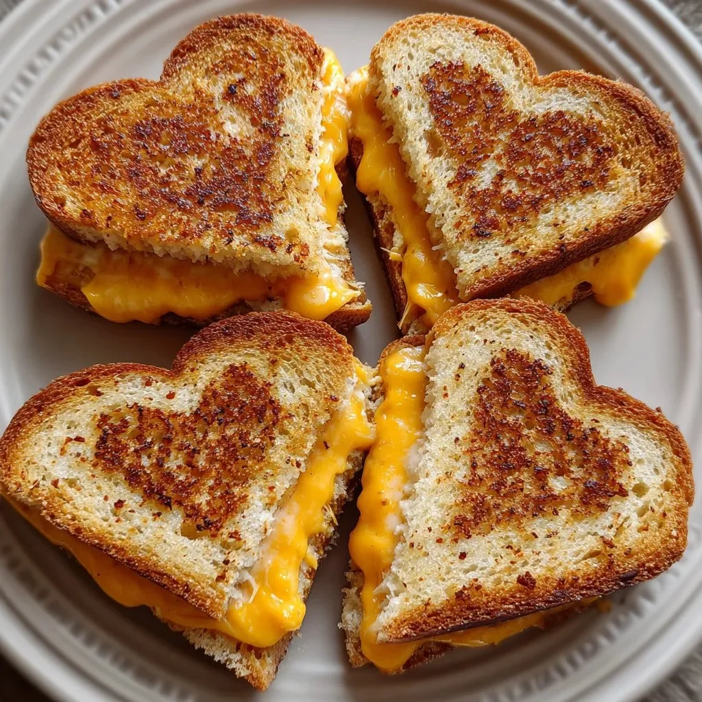 Heart-shaped grilled cheese dippers ready for dipping