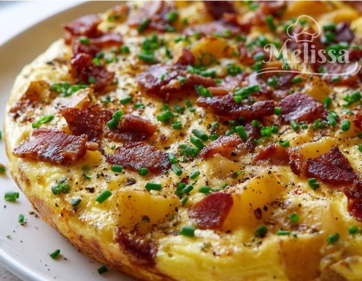 Ina Garten's Beef Bacon Potato Frittata served on a plate with fresh herbs
