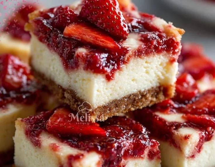 Delicious Keto Strawberry Cheesecake Bars served on a white plate