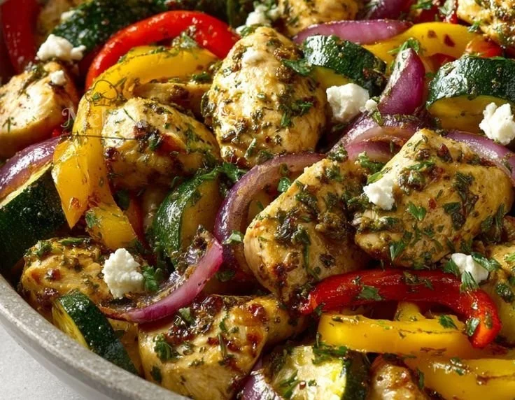 Delicious Mediterranean Chicken Stir Fry with fresh vegetables and herbs