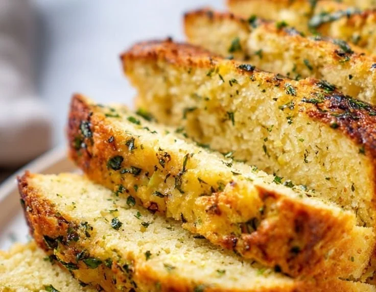 Deliciously baked Parmesan Herb Keto Bread with herbs and cheese
