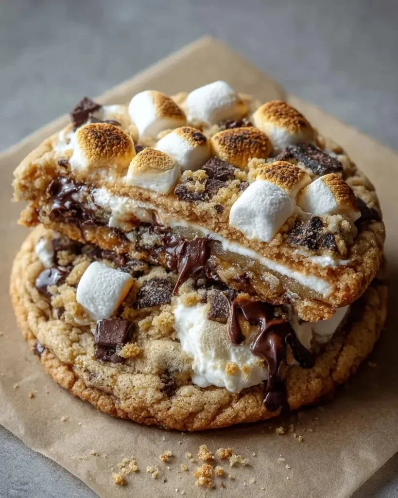 Delicious single serve s'mores cookie with chocolate and marshmallows