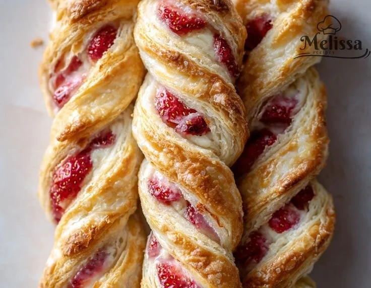 Freshly baked Strawberry Braided Pastry with flaky layers and vibrant red strawberries