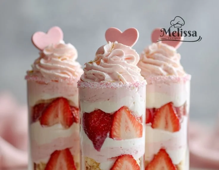 Strawberry Shortcake Dessert Cups with fresh strawberries and whipped cream.