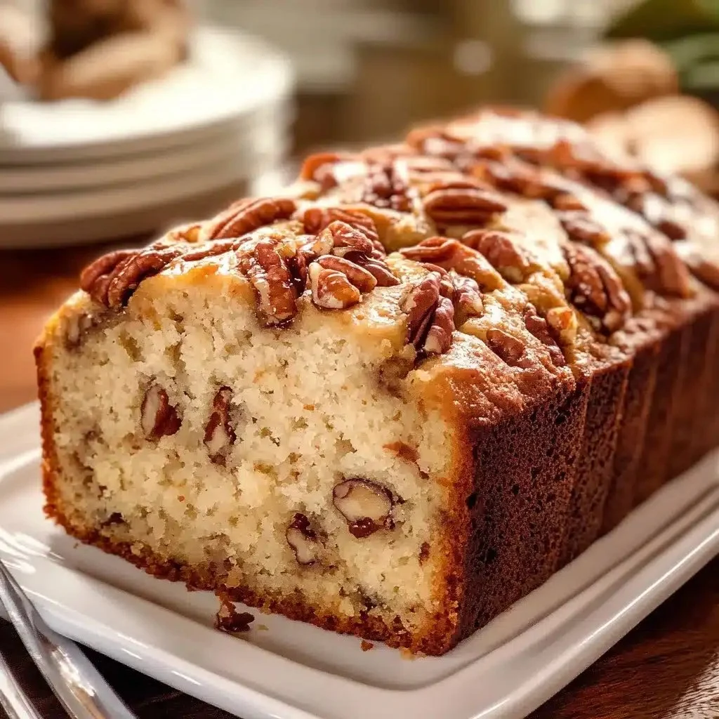 Loaf of Sweet Alabama Pecan Bread with nuts and caramelized topping