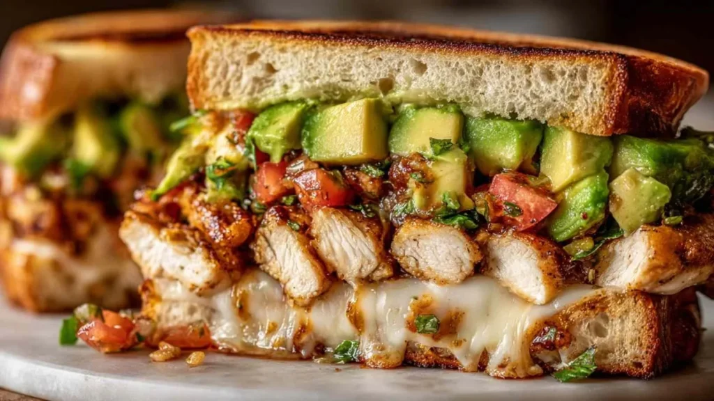 Ultimate loaded chicken avocado sandwich with fresh toppings