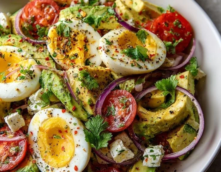 Delicious workout egg avocado salad packed with nutrients for energy.