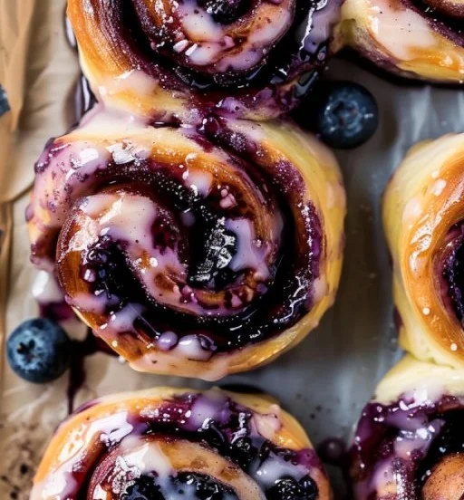 Delicious blueberry cinnamon rolls with a sweet glaze on a plate