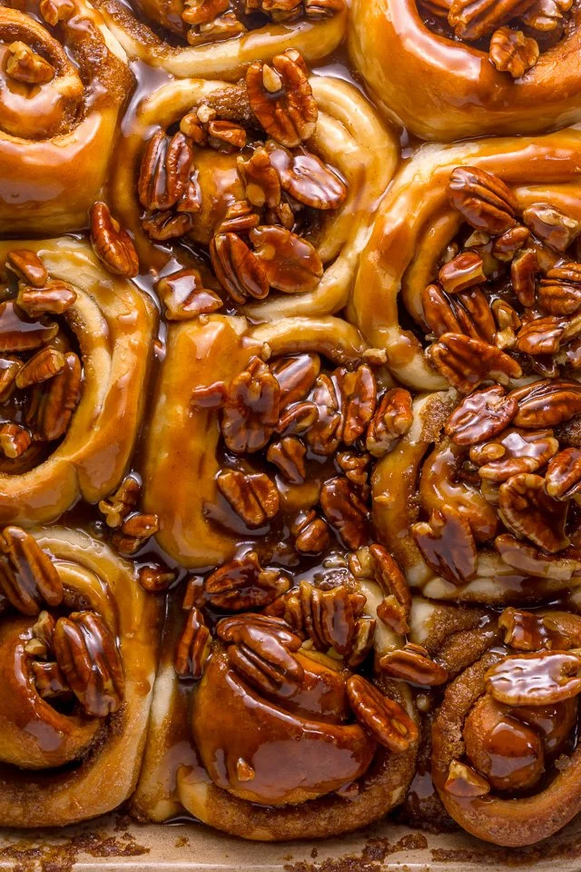 Delicious Butter Pecan Cinnamon Buns with rich butter and pecans