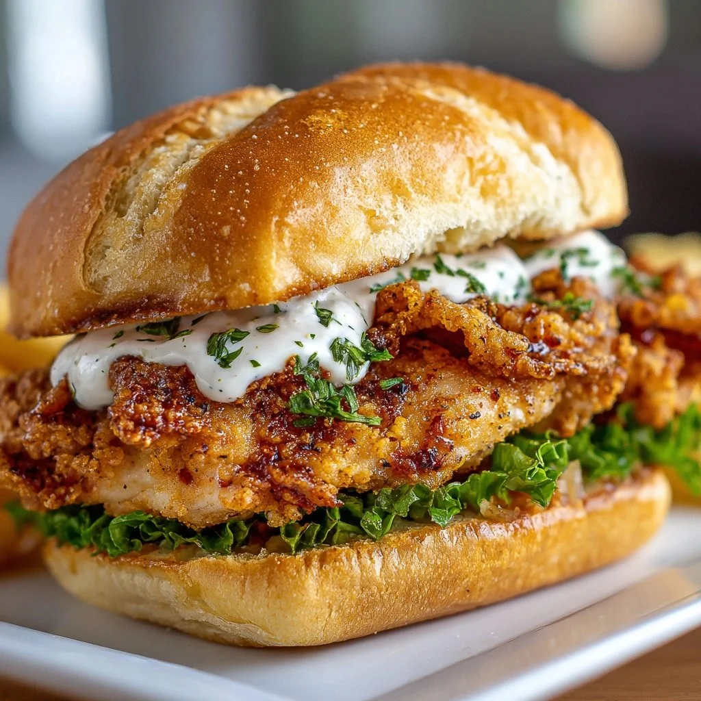 Cajun Crispy Chicken Sandwich topped with garlic aioli on a bun