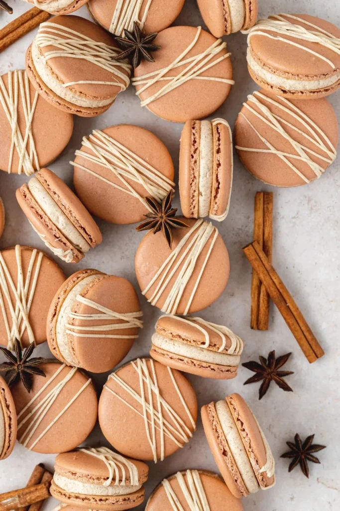 Delicious chai spiced macarons with a hint of cinnamon and cardamom.