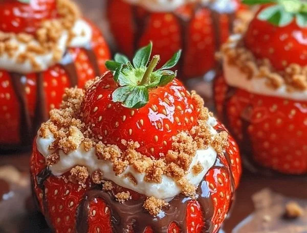 Delicious cheesecake stuffed strawberries with a creamy filling and fresh fruit
