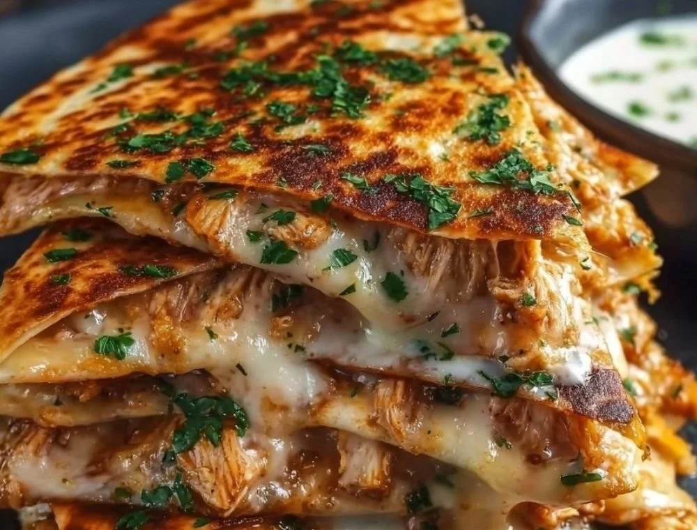 Cheesy hot honey chicken quesadillas with spicy jalapeño cream sauce