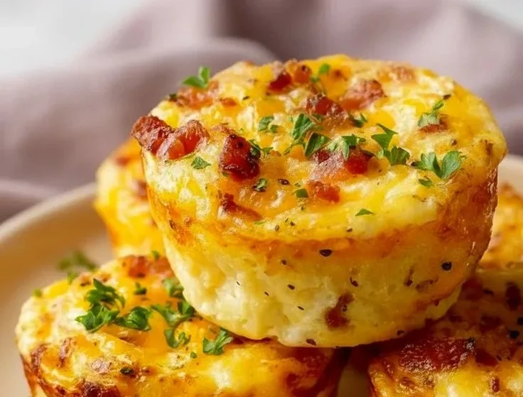 Cheesy muffin tin cottage cheese egg bites served with herbs