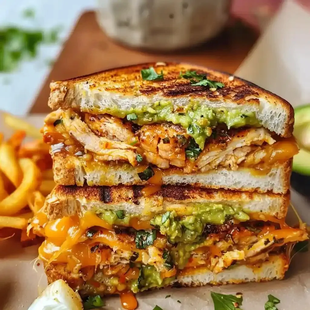 Delicious Chicken Avocado Melt Sandwich served on a plate with fresh ingredients