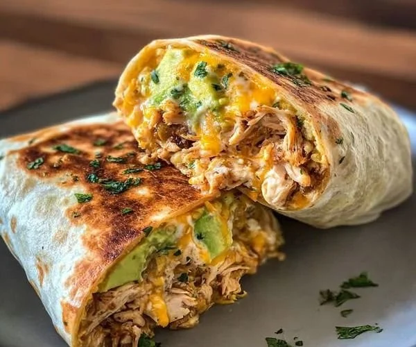 Delicious Chicken Avocado Ranch Burritos wrapped in tortillas