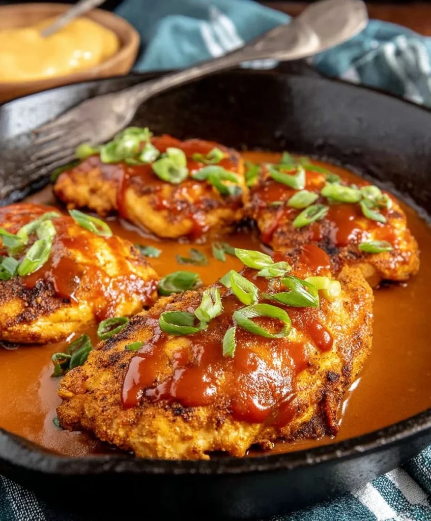 Delicious Chicken Diablo served on a plate with spicy sauce and garnishes.