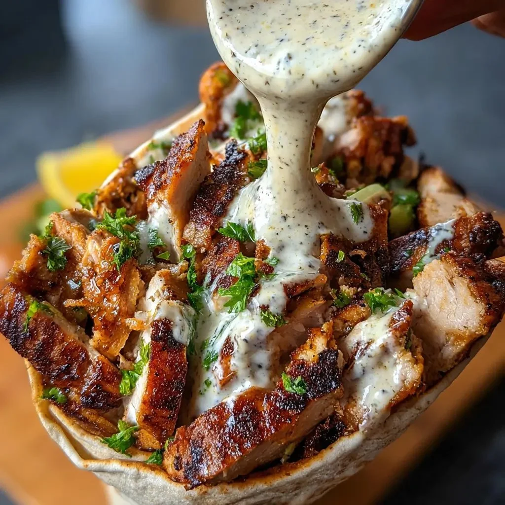 Delicious Chicken Shawarma served with creamy garlic sauce