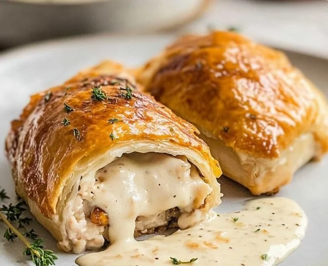 Delicious Chicken Wellington served with Dijon Cream Sauce