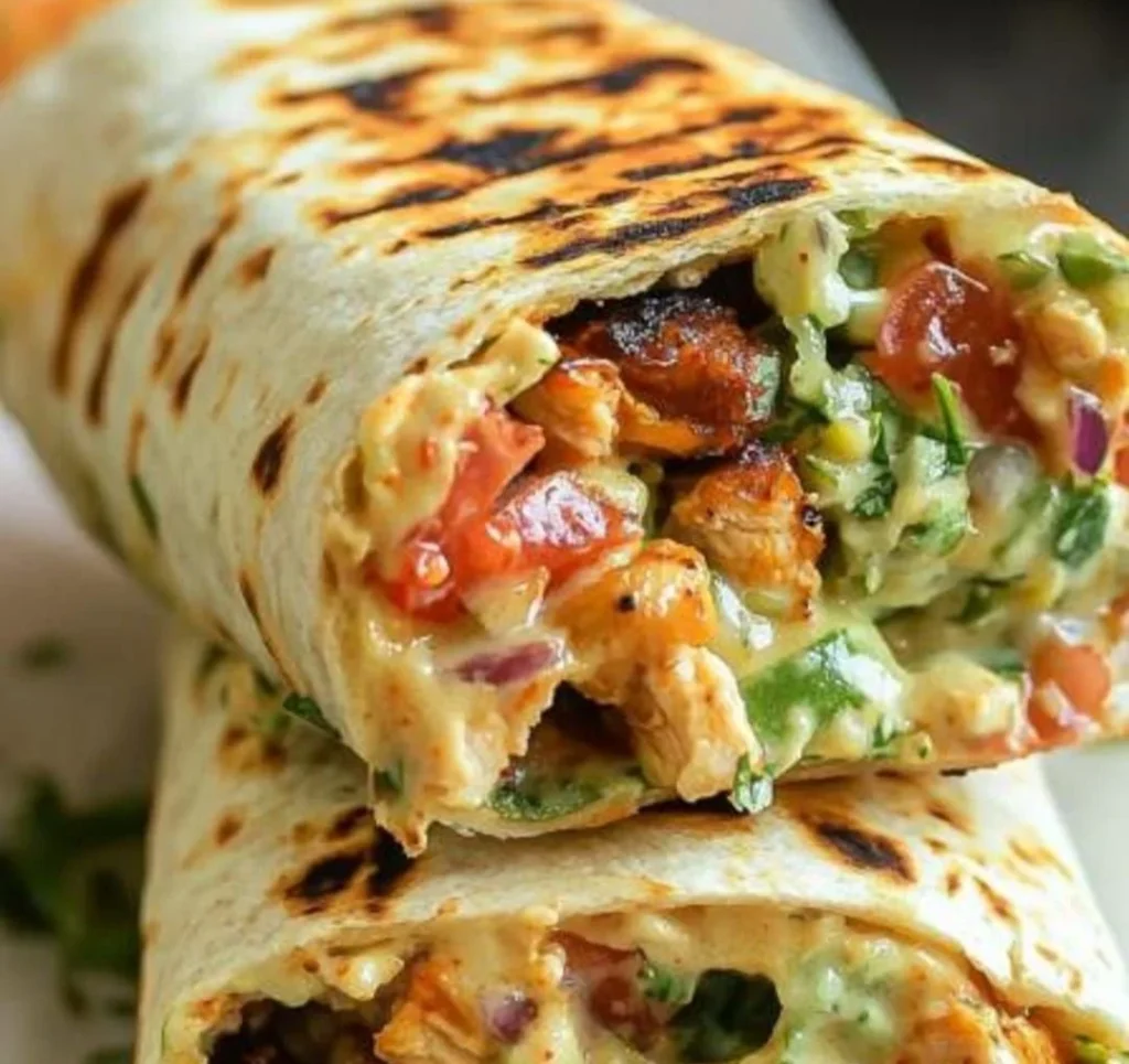 Chipotle Ranch Grilled Chicken Burrito with fresh ingredients and ranch sauce