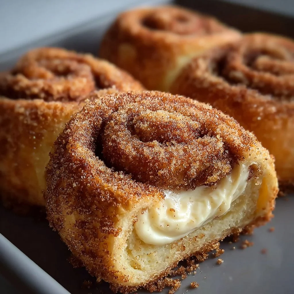 Delicious cream cheese cinnamon sugar rolls drizzled with frosting