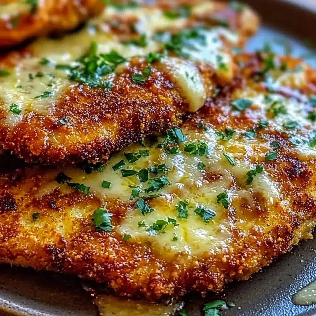 Delicious crispy baked Italian Parmesan chicken served with herbs