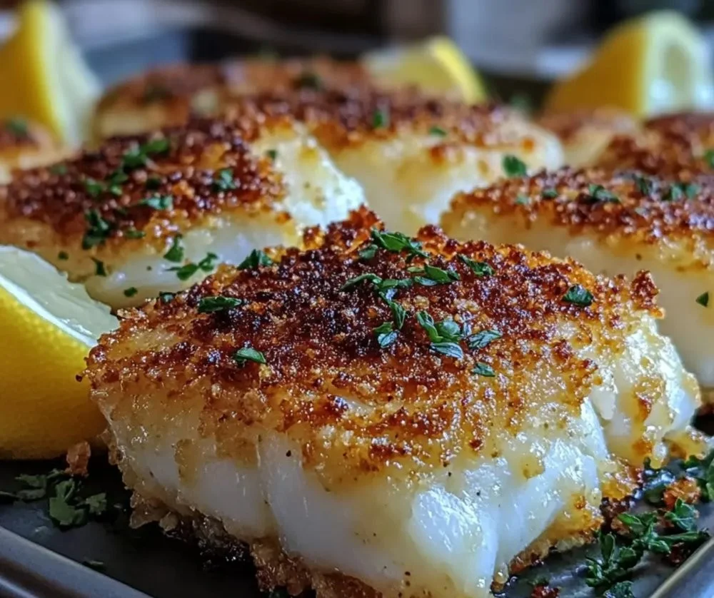Plate of crispy cod fillets served with lemon and tartar sauce