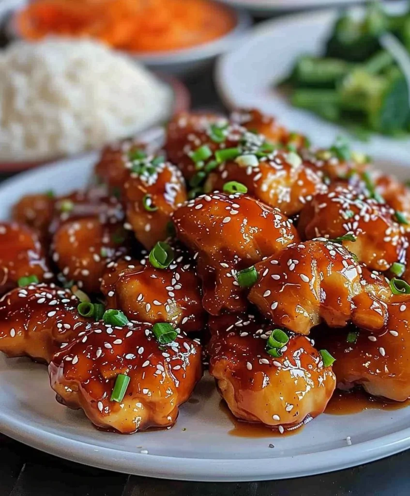 Crispy Honey Garlic Chicken served with vibrant vegetables