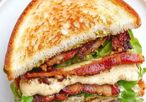 Crunchy Fried Green Tomato BLT Sandwich with crispy bacon and fresh lettuce