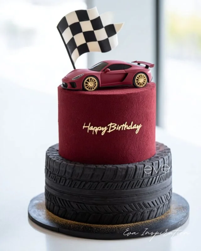 Delicious dark chocolate mirror birthday cake topped with a glossy glaze