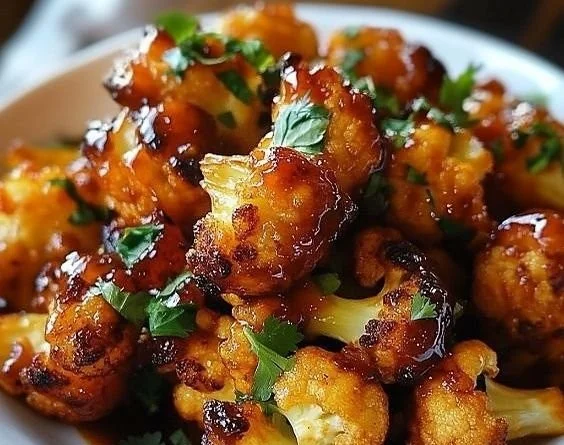 Bowl of maple sriracha cauliflower with vibrant spices