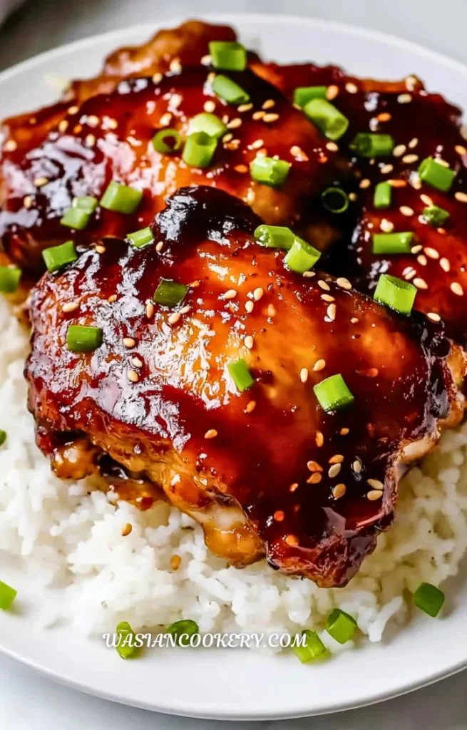 Easy honey garlic chicken thighs prepared in a slow cooker for a delicious meal