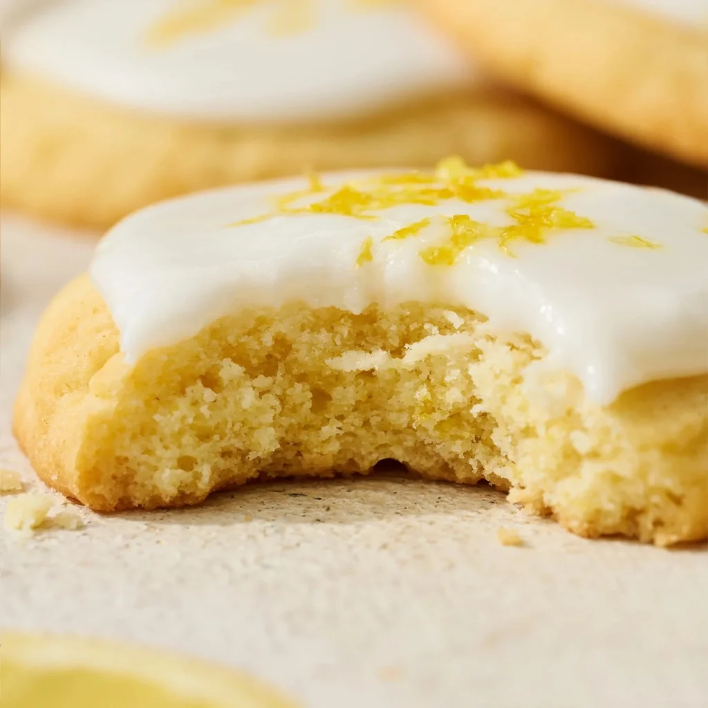 Delicious glazed lemon cookies with a fresh lemon drizzle on top