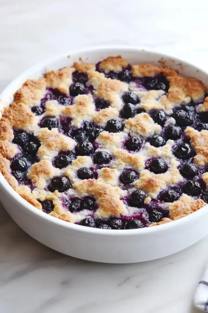 Healthy blueberry cobbler recipe using frozen berries for a delicious dessert.
