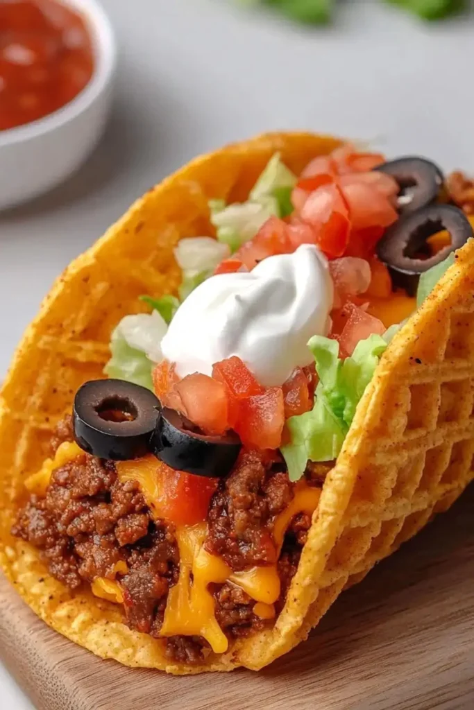 Healthy chaffle taco shells on a plate, ideal for low-carb diets